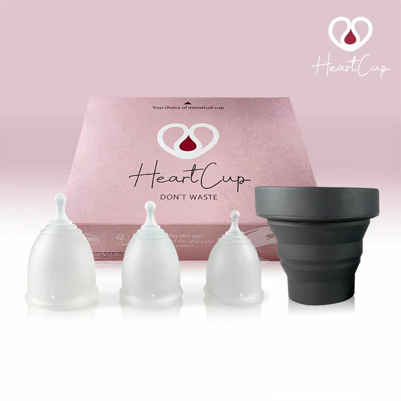 HeartCup menstruationskop Active "All in One" Mini, Regular (A) og Heavy (B) fast menstruationskopper og 1 rensekop